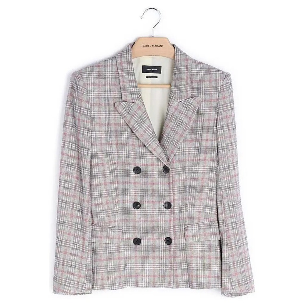 Isabel Marant Plaid Double Breasted Blazer Grey Red Size 36 Chic‎ French Preppy